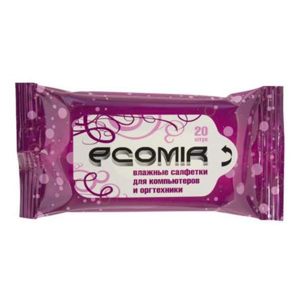 Влажные салфетки Ecomir для компьютеров и оргтехники, 20 шт