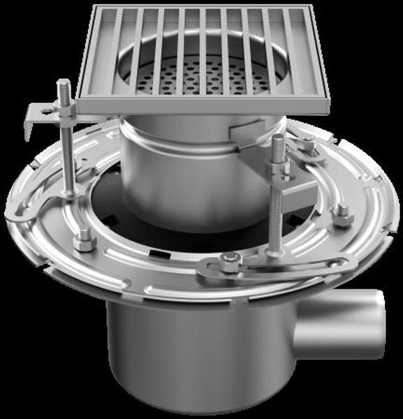 Vm150/50H2 Трап MINI двухкорпусный, из нержавеющей стали, с щелевой решеткой, горизонтальный, DN50