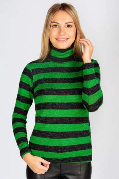 Водолазка женская Джерси зелено-черный