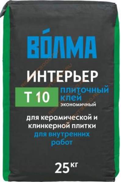 ВОЛМА Интерьер клей плиточный для внутренних работ (25кг) / ВОЛМА Т10 Интерьер клей для плитки для внутренних работ (25кг)