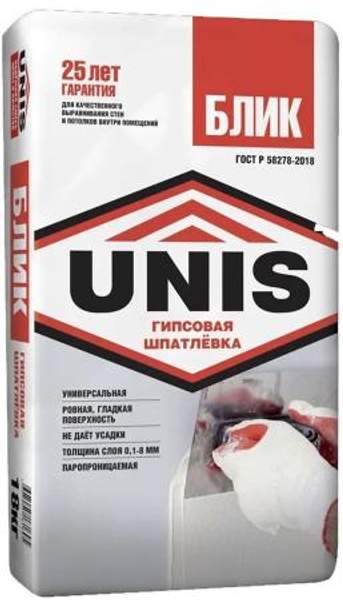 ЮНИС Блик шпатлевка гипсовая белая (18кг) / UNIS Блик шпаклевка гипсовая белая (18кг)