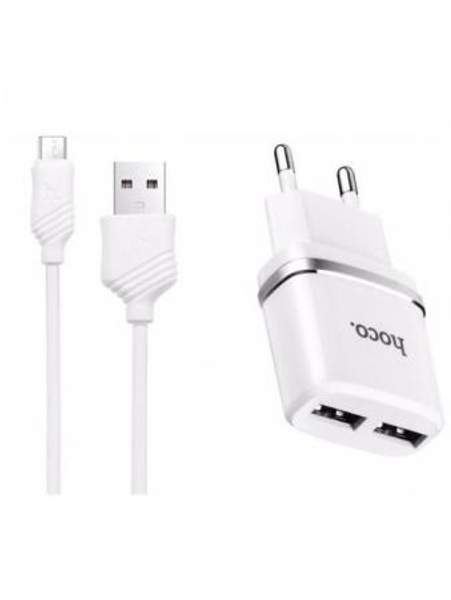 Зарядное устройство для телефона/HOCO C12/2 USB/2.4 A/кабель micro usb/Android/для смартфона Hoco