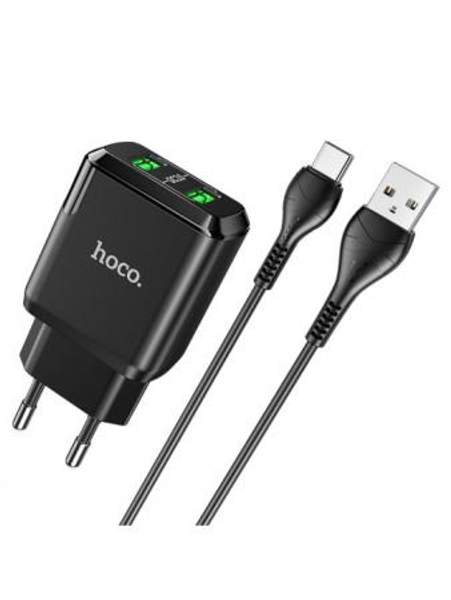 Зарядное устройство для телефона/HOCO N6/2 USB/3 A/QC3.0/кабель Type-C/андроид/Android/для смартфона Hoco