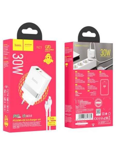 Зарядное устройство Hoco N21 (USB-C) с кабелем Type-C - Lightning / Блок для iphone USB-C / Hoco
