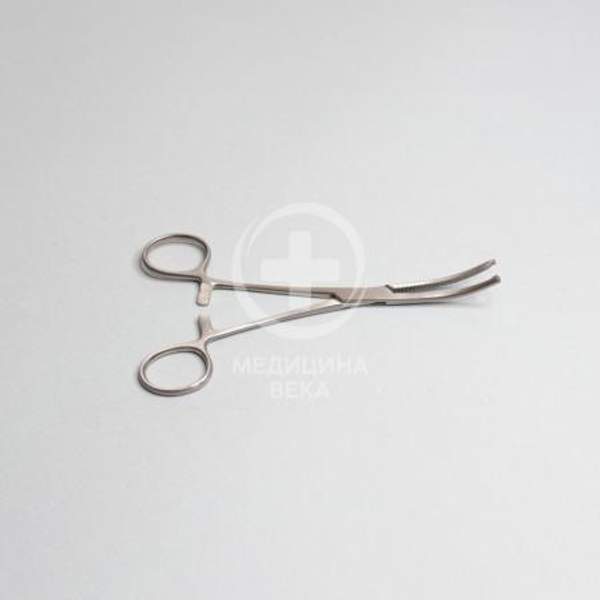Зажим кровоостанавливающий 1x2 зубый зубчатый изогнутый, №1