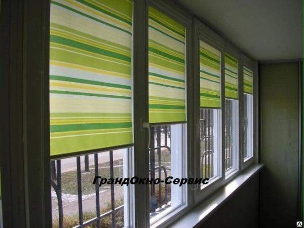 Жалюзи рулонные для лоджии, ткань - желто-зеленая полоса