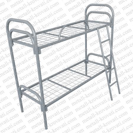 Кровать металлическая двухъярусная усиленная, (1 перемычка + двойная ножка) с лестницей "3КС-5С"