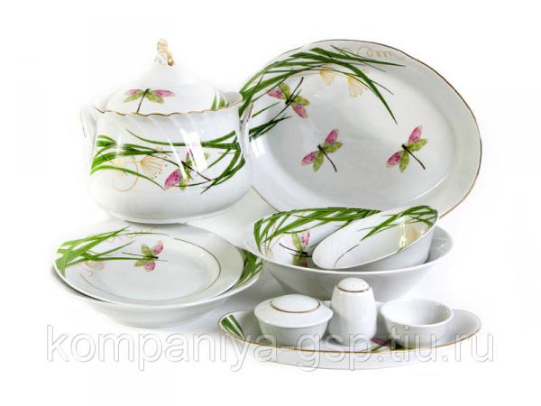 Столовый сервиз 37 предметов "Стрекоза", 4 вида тарелок, на 6 персон
