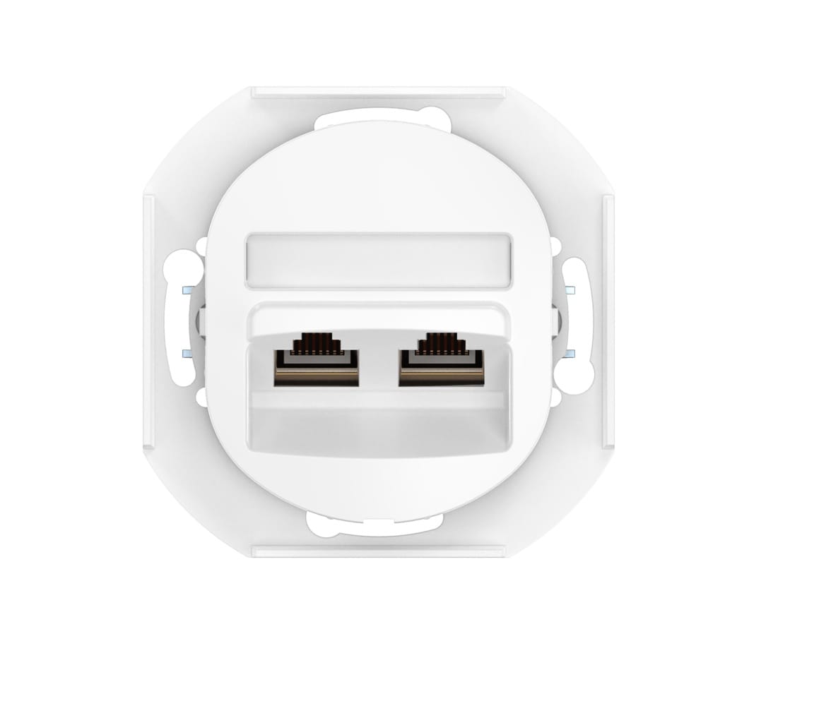 Встраиваемая двойная компьютерная розетка CADUCEUS ALING EON с модулями Keystone RJ45 8P8C cat.6 FTP, механизм
