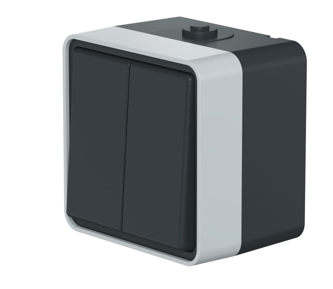 Выключатель двухклавишный CADUCEUS ALING PROTECTA для открытой проводки, 10АХ, 250В~