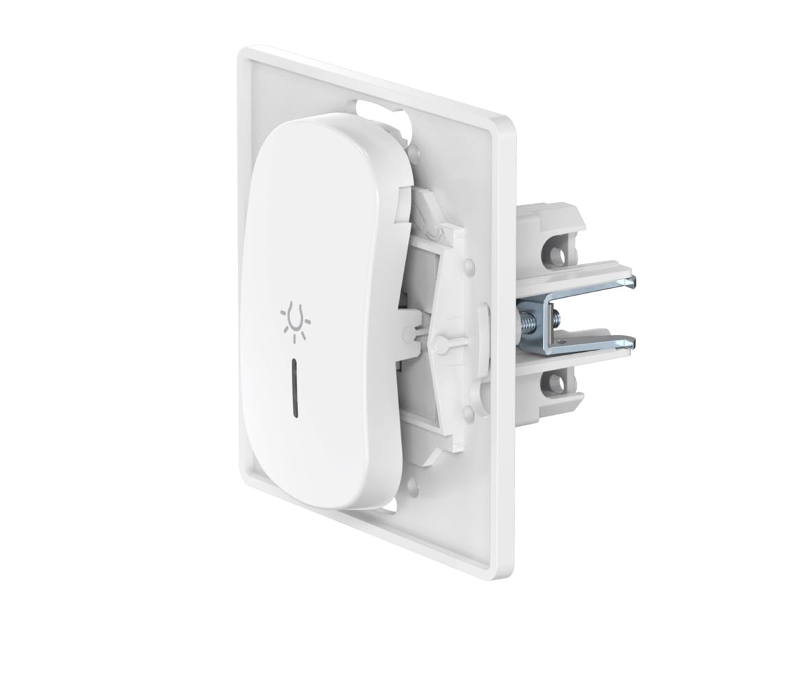 Выключатель скрытой установки CADUCEUS ALING EON, кнопочный с узкой клавишей, с символом "Свет", с индикацией, 10АХ, 250В~, механизм