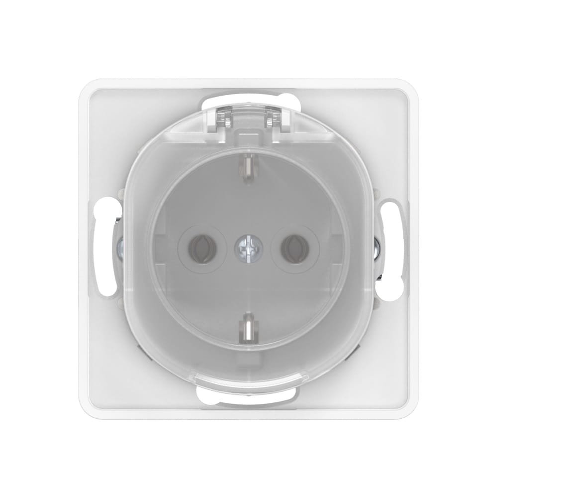 Механизм розетки скрытой установки CADUCEUS ALING EON с заземлением, без шторок, с крышкой, с пластиковым основанием, 16А, 250В~