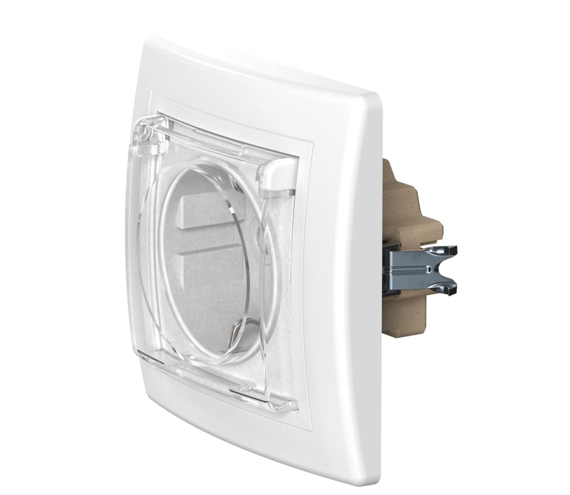 Розетка скрытой установки CADUCEUS ALING PRESTIGE, с заземлением, без шторок, с крышкой, с керамическим основанием, 16А, 250В~