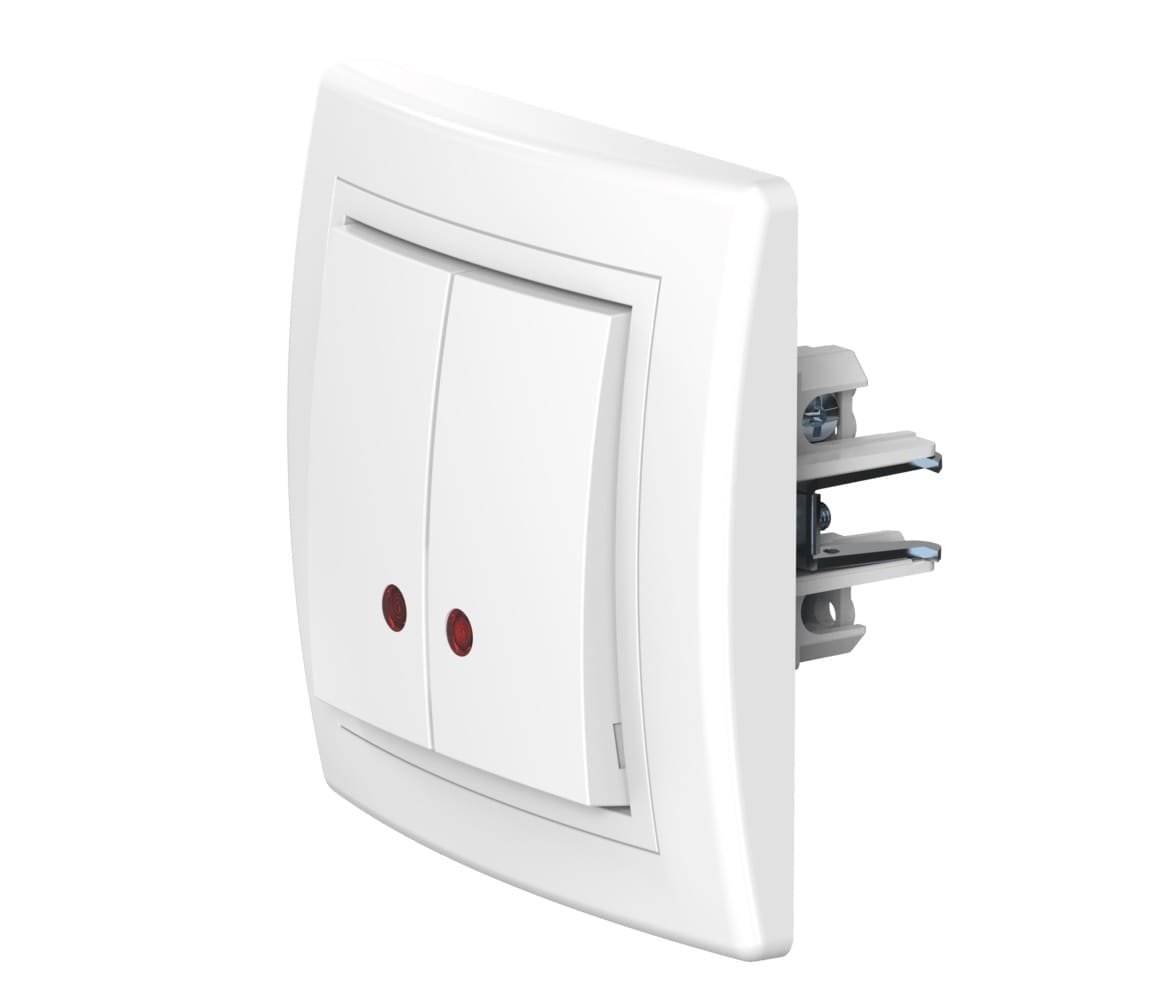 Выключатель скрытой установки CADUCEUS ALING PRESTIGE двухклавишный, с индикацией, 10АХ, 250В~