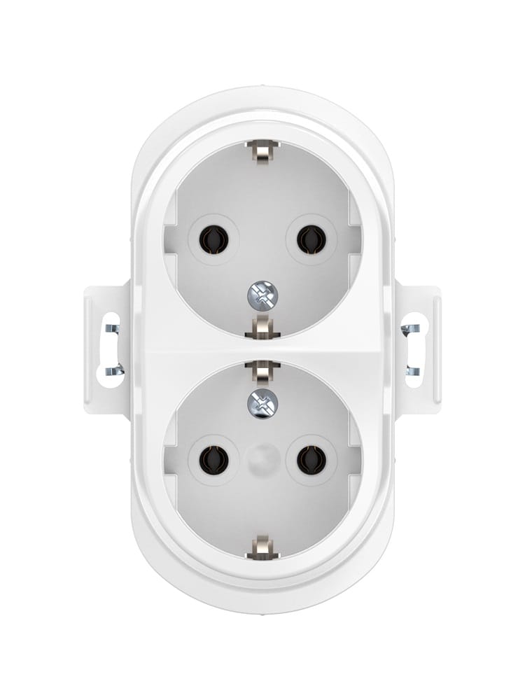 Механизм двойной встраиваемой розетки CADUCEUS ALING EON с заземлением, без шторок, с пластиковым основанием, 16А, 250В~