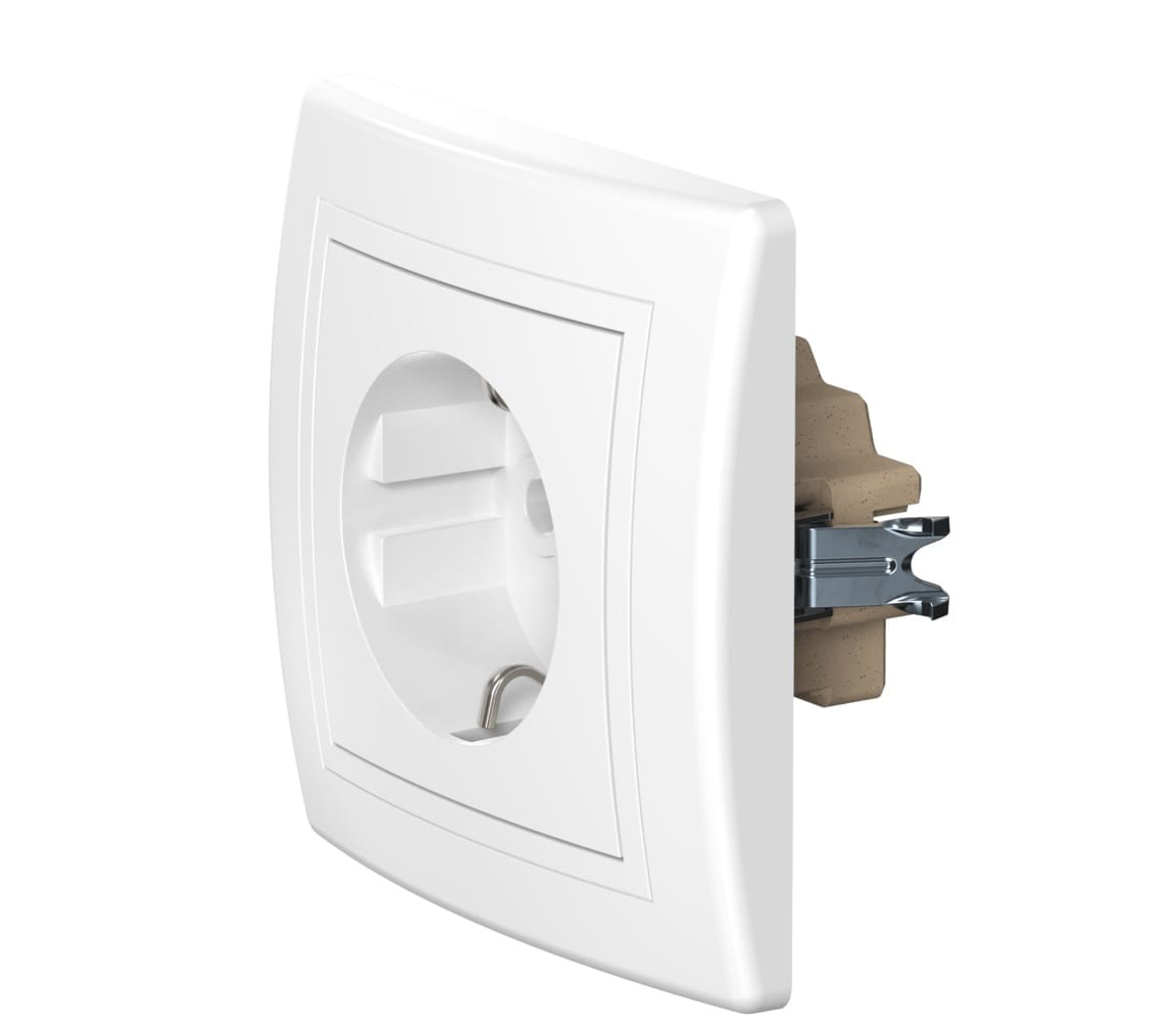 Розетка скрытой установки CADUCEUS ALING PRESTIGE, с заземлением без шторок, с керамическим основанием, 16А, 250В~