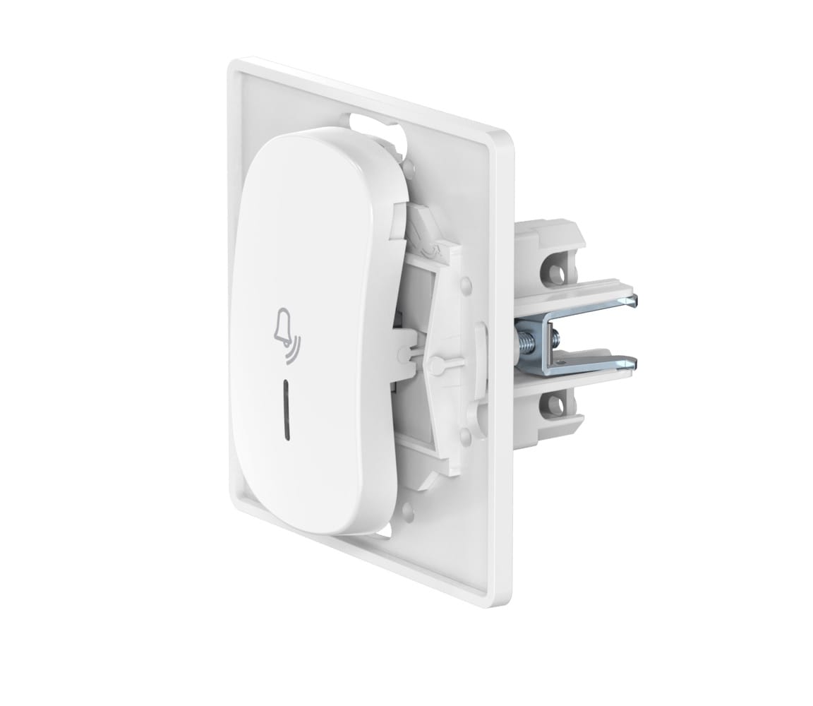 Выключатель скрытой установки CADUCEUS ALING EON, кнопочный, узкая клавиша, с символом "Звонок", с индикацией, 10А, 250В~, механизм