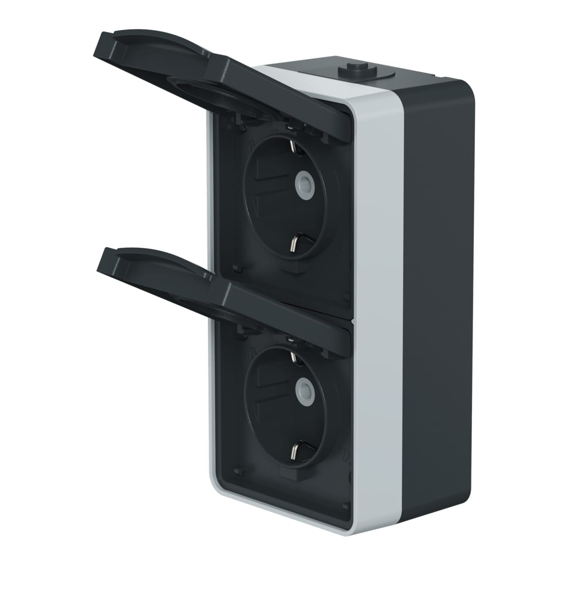 Розетка электрическая двухместная вертикальная CADUCEUS ALING PROTECTA для открытой проводки, без шторок, с крышкой, 16А, 250В~