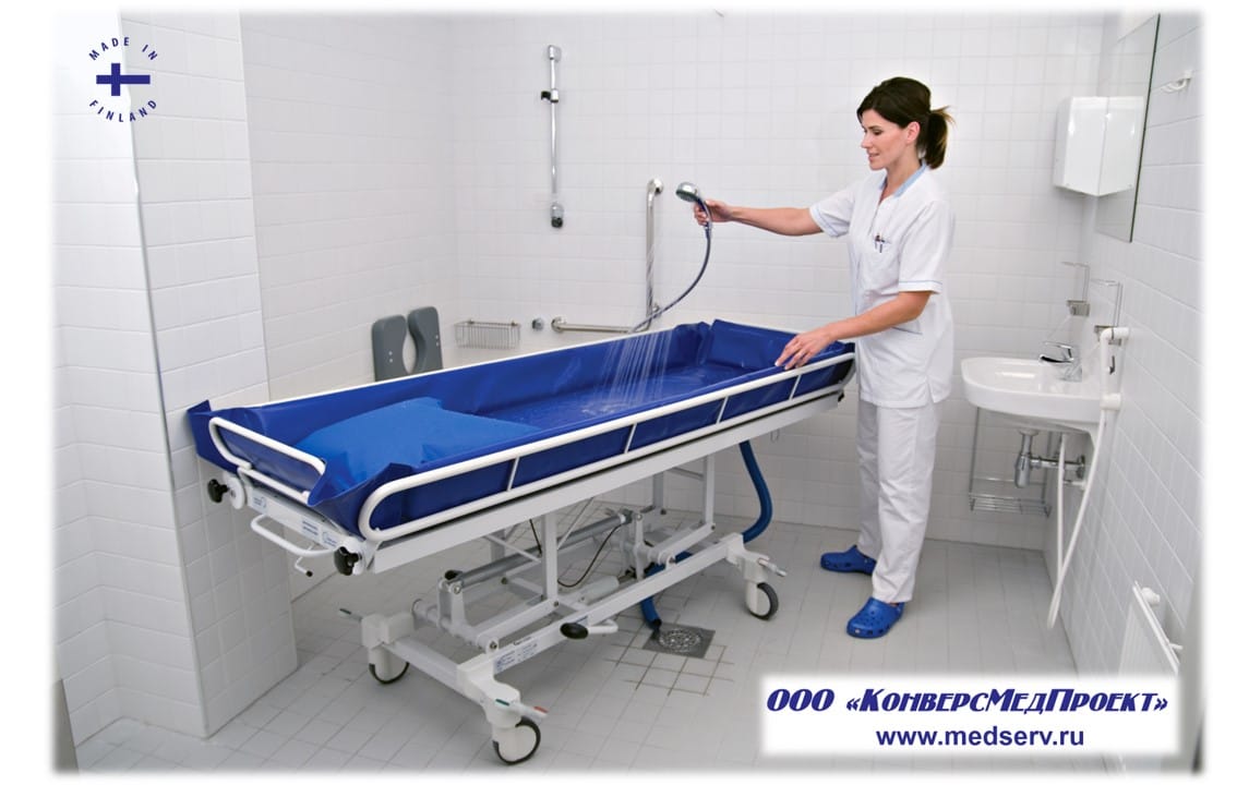 Каталка медицинская для душа и мытья пациента Lojer 4310 производства Lojer, Финляндия