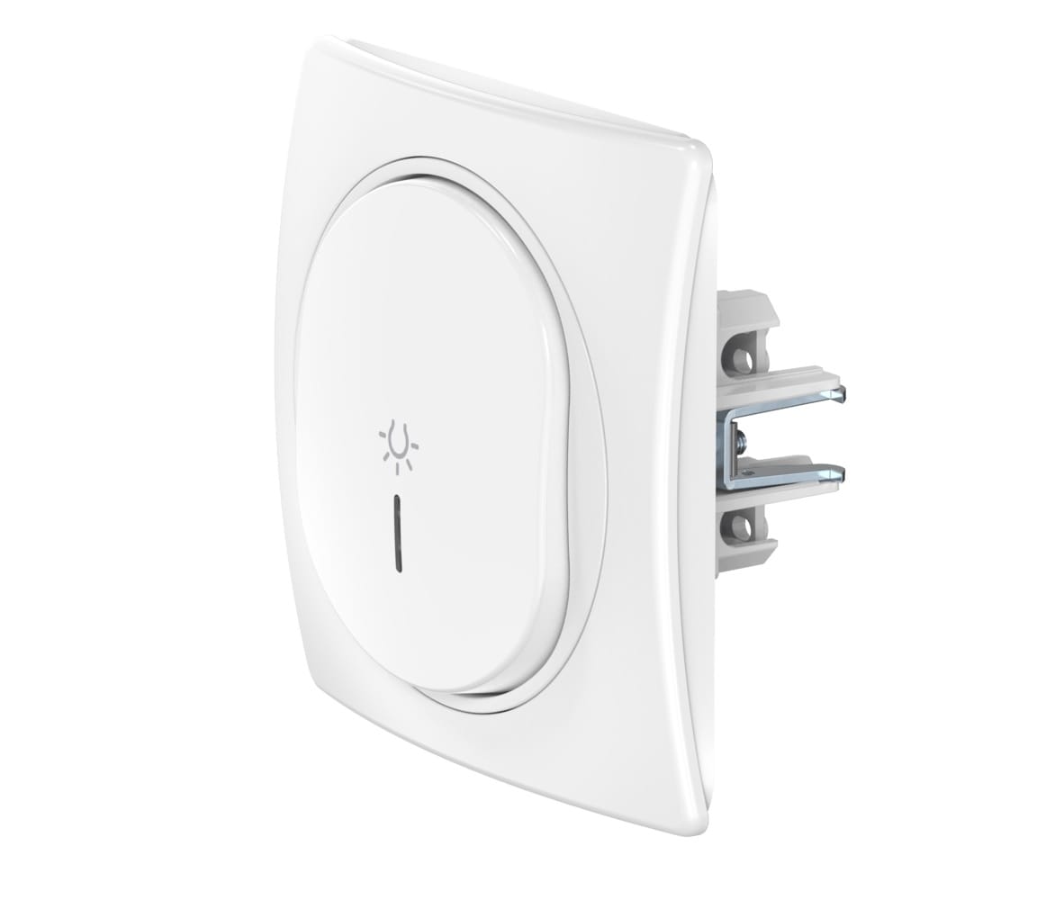 Выключатель скрытой установки CADUCEUS ALING EON, кнопочный, с символом "Свет", с индикацией, 10АХ, 250В~