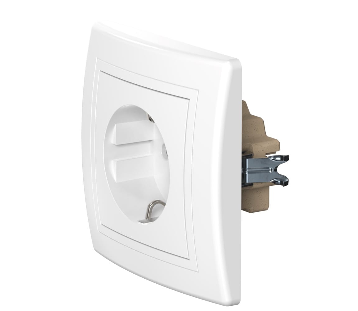 Розетка скрытой установки CADUCEUS ALING PRESTIGE, с заземлением, со шторками, с керамическим основанием, 16А, 250В~
