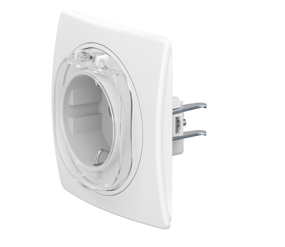 Встраиваемая розетка CADUCEUS ALING EON с заземлением, без шторок, с крышкой, с пластиковым основанием, 16А, 250В~