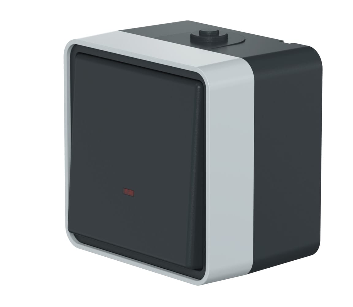 Выключатель одноклавишный CADUCEUS ALING PROTECTA, перекрестный, для открытой проводки, с индикацией, 10АХ, 250В~