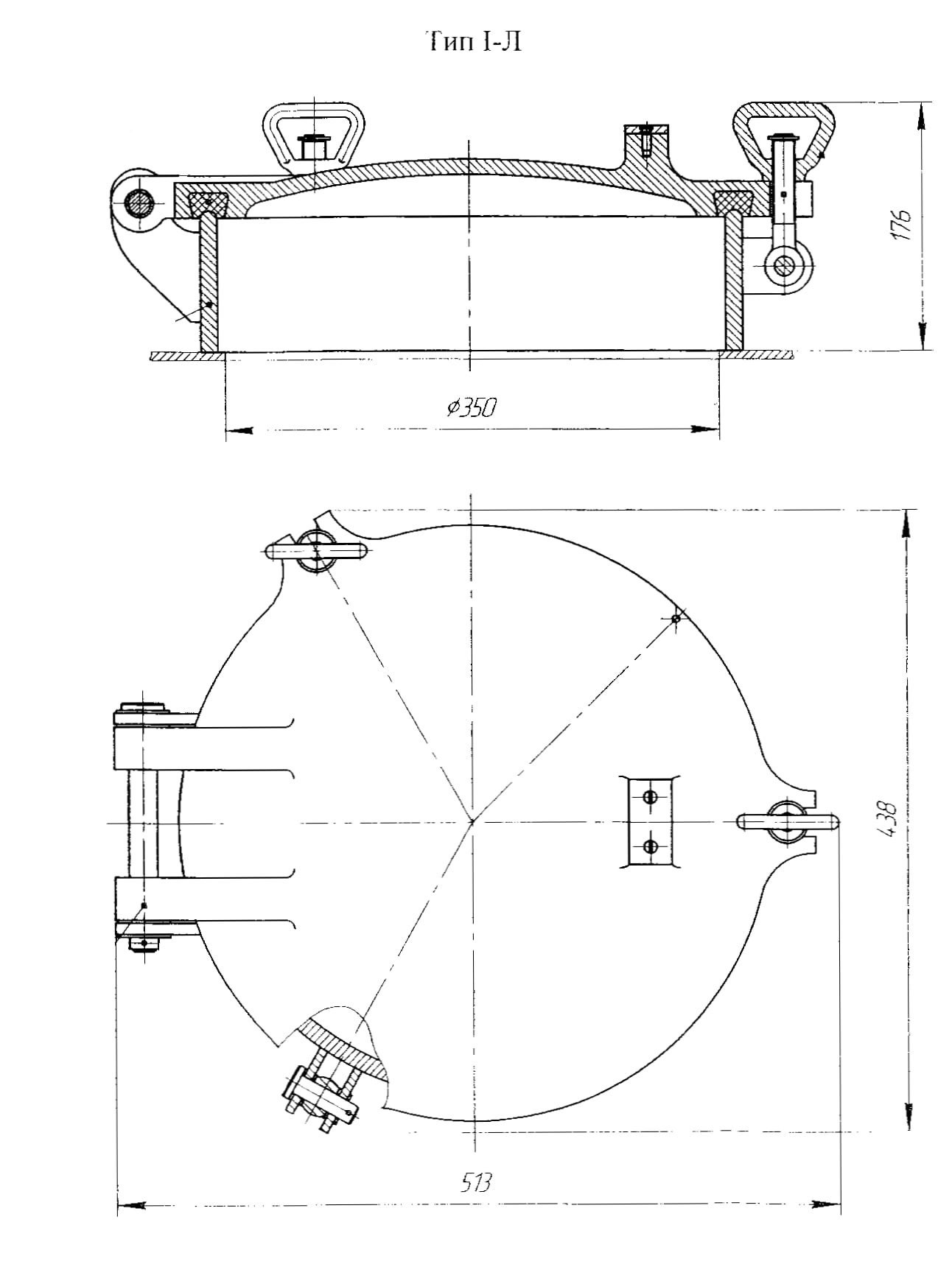 Крышка ДУ Ø 350 светового люка барашковыми задрайками