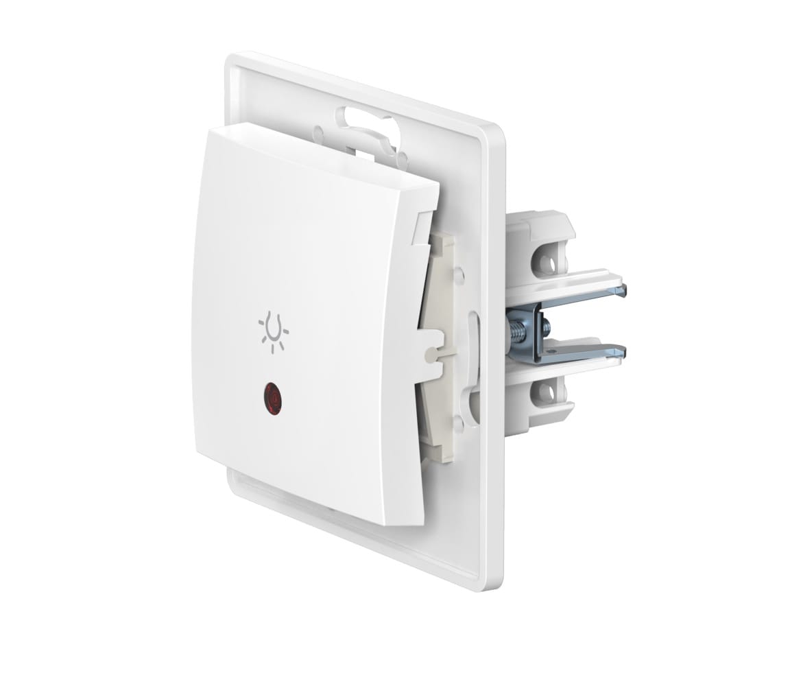 Механизм встраиваемого кнопочного выключателя CADUCEUS ALING PRESTIGE с символом "Свет", с индикацией, 10АХ, 250В~