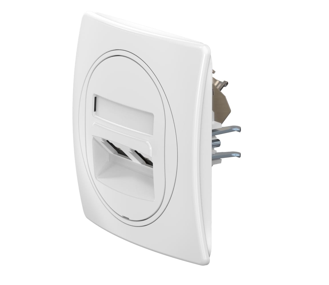 Розетка скрытой установки CADUCEUS ALING EON, двойная, компьютерная, с модулями Keystone RJ45 8P8C, cat.5e, FTP