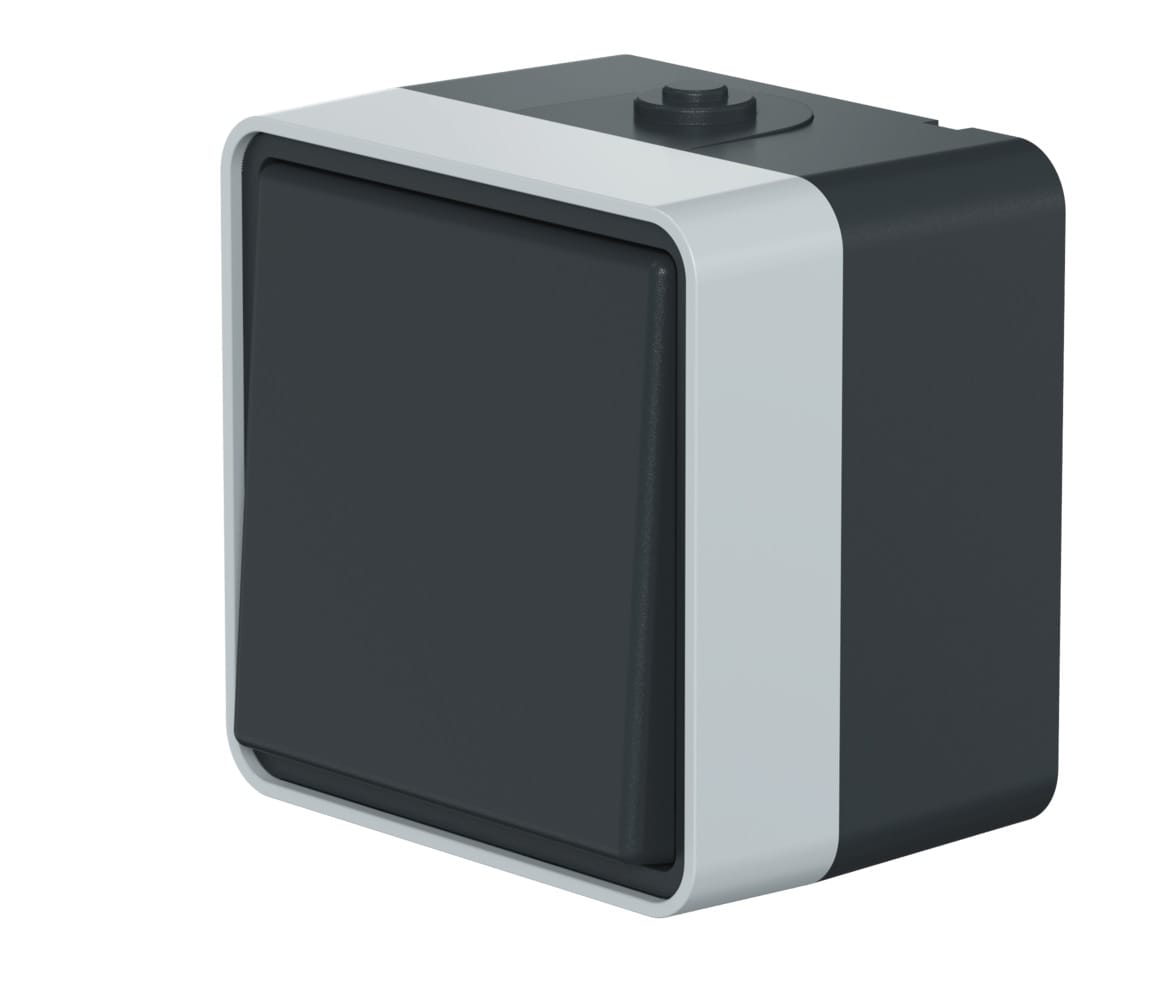 Выключатель одноклавишный CADUCEUS ALING PROTECTA, проходной, для открытой проводки, 10АХ, 250В~