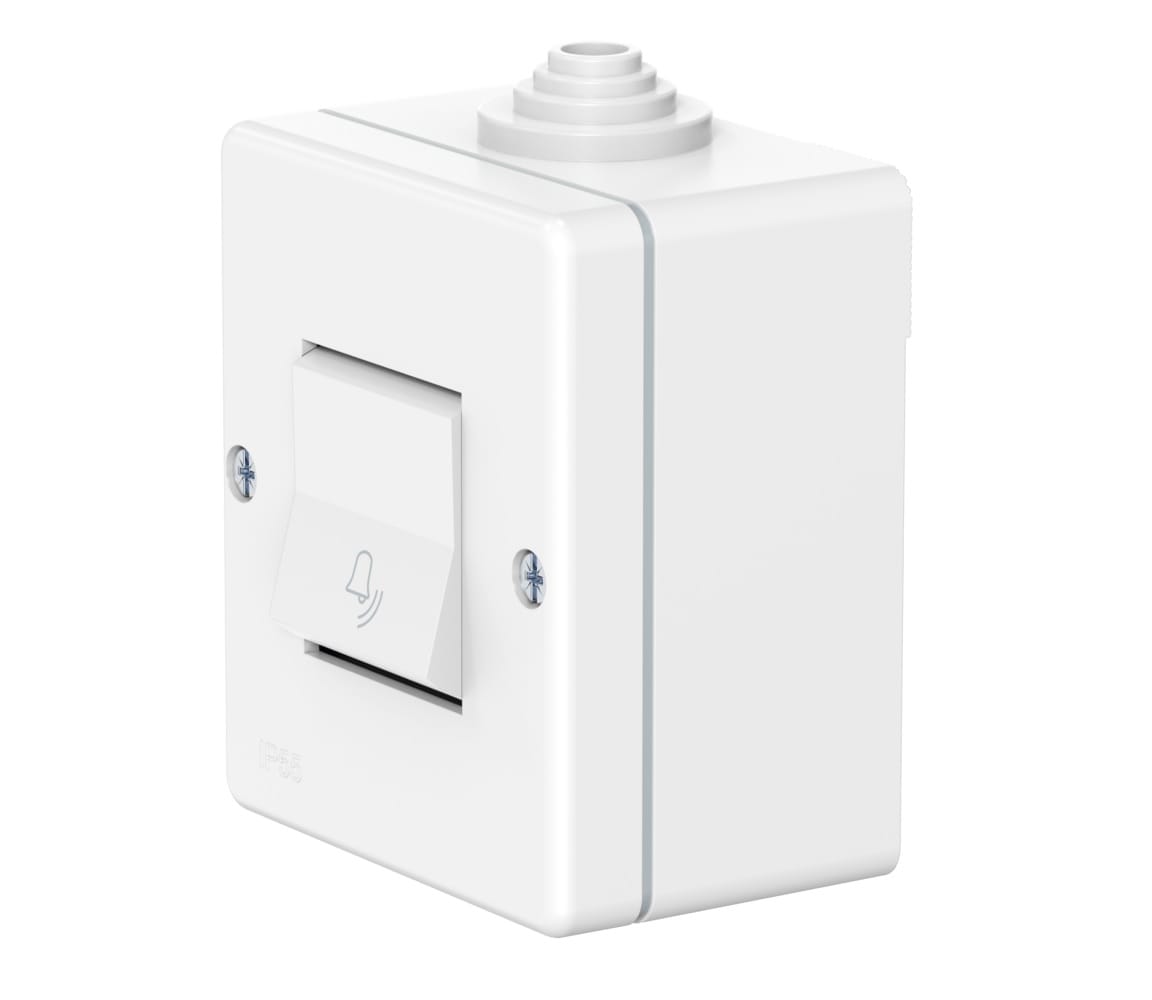 Выключатель одноклавишный CADUCEUS ALING OG для открытой проводки, с символом "Звонок", 10А, 250В~