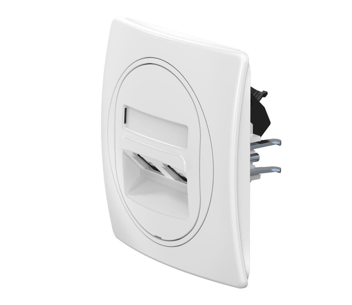 Встраиваемая двойная компьютерная розетка CADUCEUS ALING EON с модулями Keystone RJ45 8P8C, cat.5e, UTP