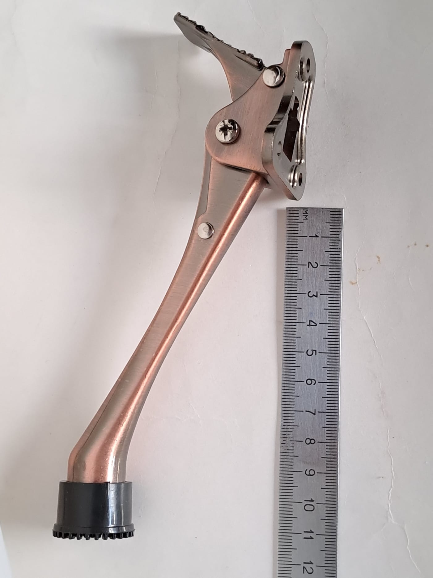 Фиксатор тяжёлой двери Козья ножка 115мм.С педалью Цвет : сталь, золото,  бронза, медь — фото 3