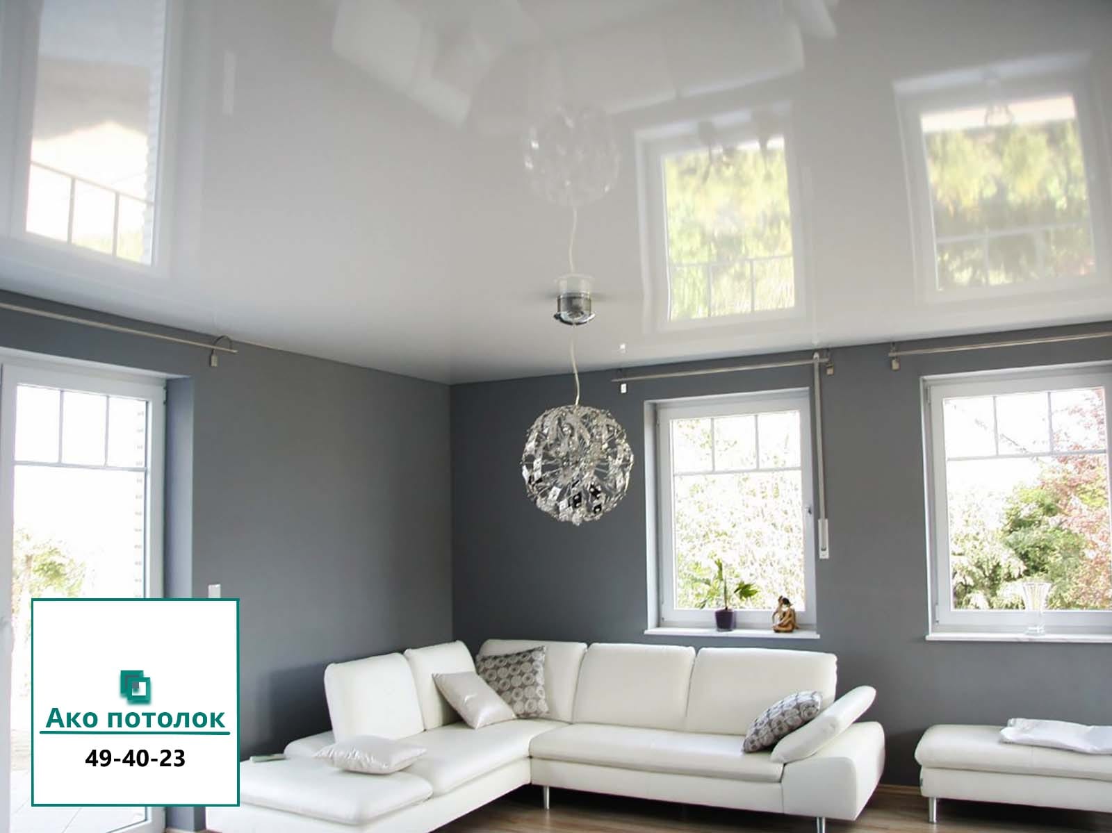 Белый глянцевый натяжной потолок без установки в Омске