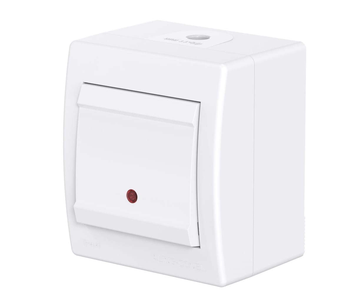 Выключатель двухклавишный CADUCEUS ALING POWER для открытой проводки, с индикацией, 10АХ, 250В~