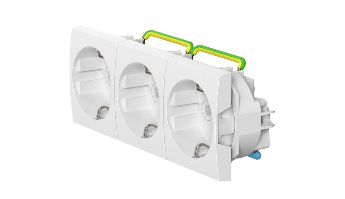 Розетка CADUCEUS ALING MODE электрическая, трехместная, модульная, для скрытой проводки, механизм, 16А, 250 В~