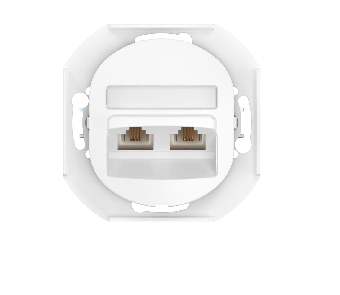 Механизм встраиваемой двойной телефонной розетки CADUCEUS ALING EON с модулями Keystone 2хRJ12 6P4C