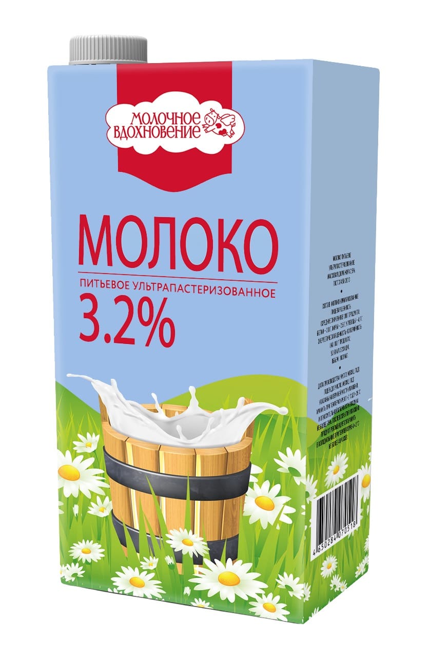 Молоко "Молочное Вдохновение" 3,2% с кр. 1л