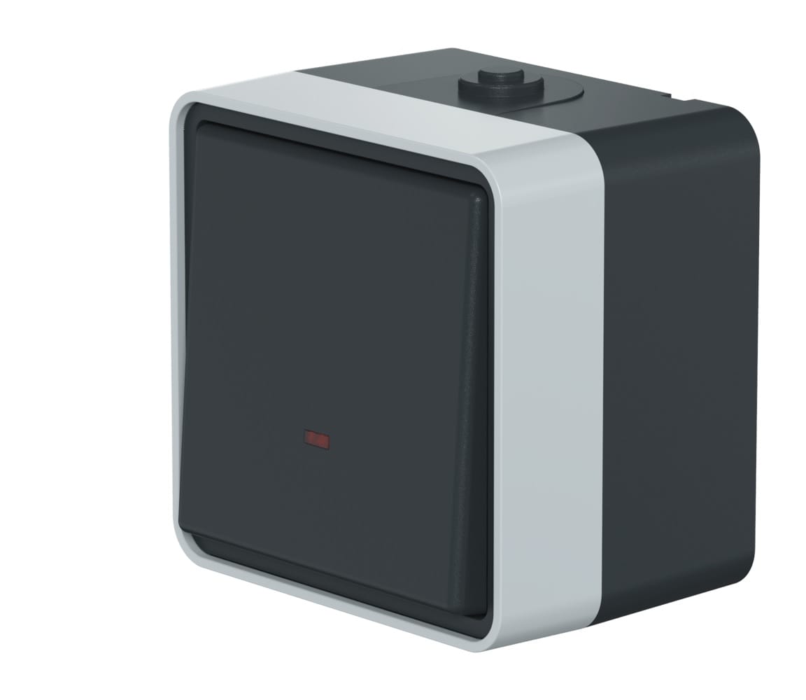 Выключатель одноклавишный CADUCEUS ALING PROTECTA для открытой проводки, с индикацией, 10АХ, 250В~