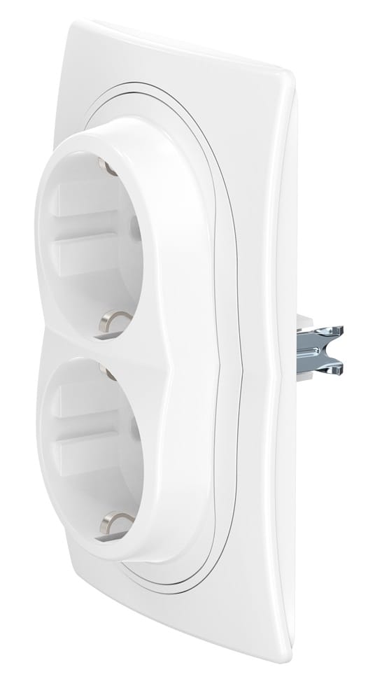 Механизм двойной встраиваемой розетки CADUCEUS ALING EON с заземлением, без шторок, с пластиковым основанием, 16А, 250В~ — фото 3