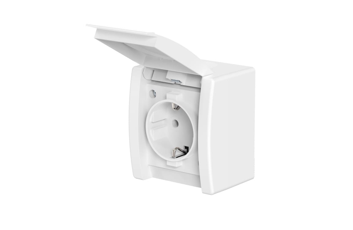 Розетка электрическая CADUCEUS ALING POWER для открытой проводки, без шторок, с крышкой, 16А, 250В~