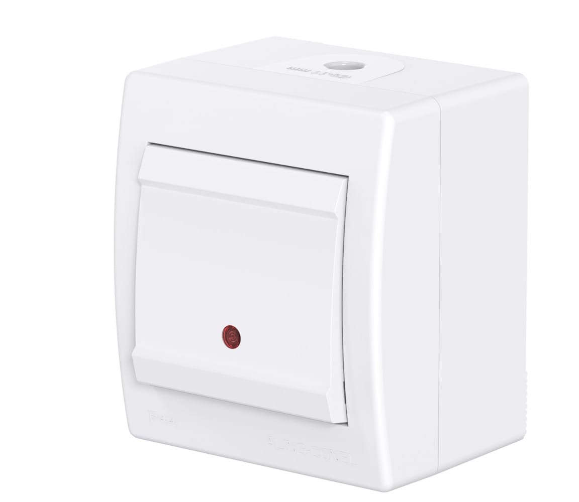 Выключатель одноклавишный CADUCEUS ALING POWER, проходной, для открытой проводки, с индикацией, 10АХ, 250В~