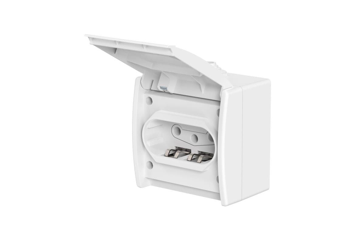 Розетка электрическая CADUCEUS ALING POWER для открытой проводки, без шторок, с крышкой, 16А, 440В~