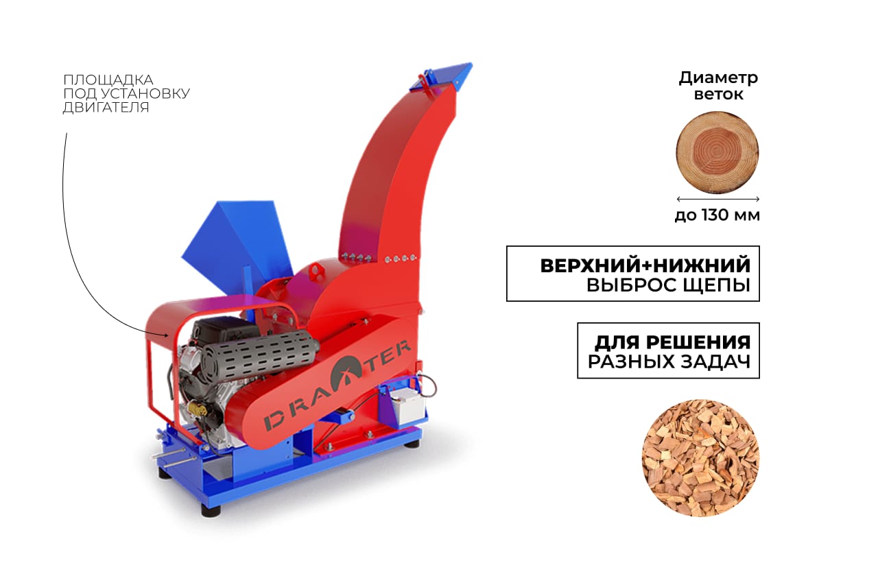 Промышленный утилизатор-щепорез DraXter УЩ-550Э (элект; без двигателя; сито 18 мм.; раструб 350х350; Виброопоры; АЗ 18,5 кВт)