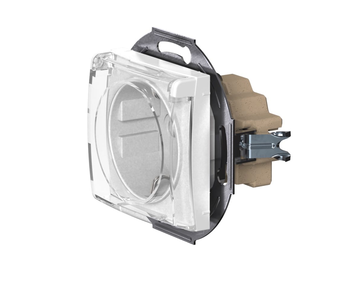 Розетка скрытой установки CADUCEUS ALING PRESTIGE, с заземлением, без шторок, с крышкой, с керамическим основанием, 16А, 250В~, механизм