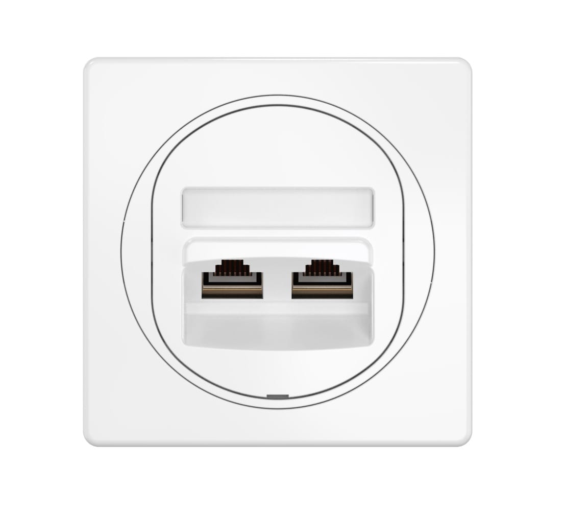 Розетка скрытой установки двойная компьютерная CADUCEUS ALING EON с модулями Keystone RJ45 8P8C, cat.6, FTP