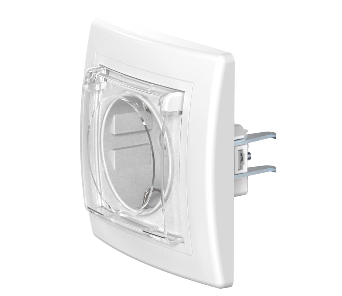 Встраиваемая розетка CADUCEUS ALING PRESTIGE с заземлением, без шторок, с крышкой, с пластиковым основанием, 16А, 250В~