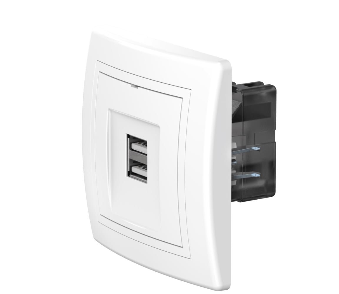 Розетка скрытой установки CADUCEUS ALING PRESTIGE двойная, USB, тип А, для зарядки устройств, 2,1А, 5В=, 250В~